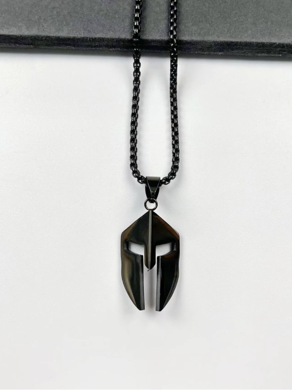 Black Spartan Helmet Pendant Necklace